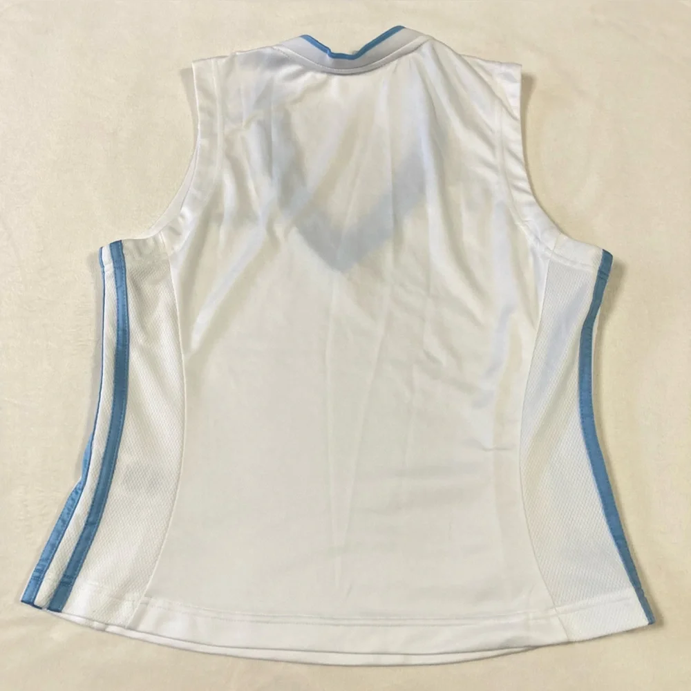 Adidas Women's White and Blue V-Neck Top see measurements- more like a size 8 - Picture 3 of 6